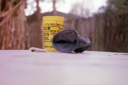 Two cups on the table outside