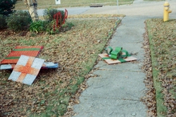 Wrapped-present decorations destroyed by storm