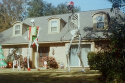 12-ft skeletons dressed for Christmas