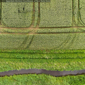 Structures in a field with neighboring Mühlenbach stream near Dülmen, North Rhine-Westphalia, Germany