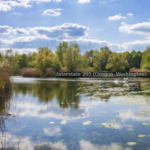 The Ziegeleisee in Böckingen, Heilbronn, Germany, view in spring. In the centre a landing mute swan (Cygnus olor).
